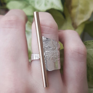 
                
                    Load image into Gallery viewer, Reticulated silver and brass statement ring
                
            